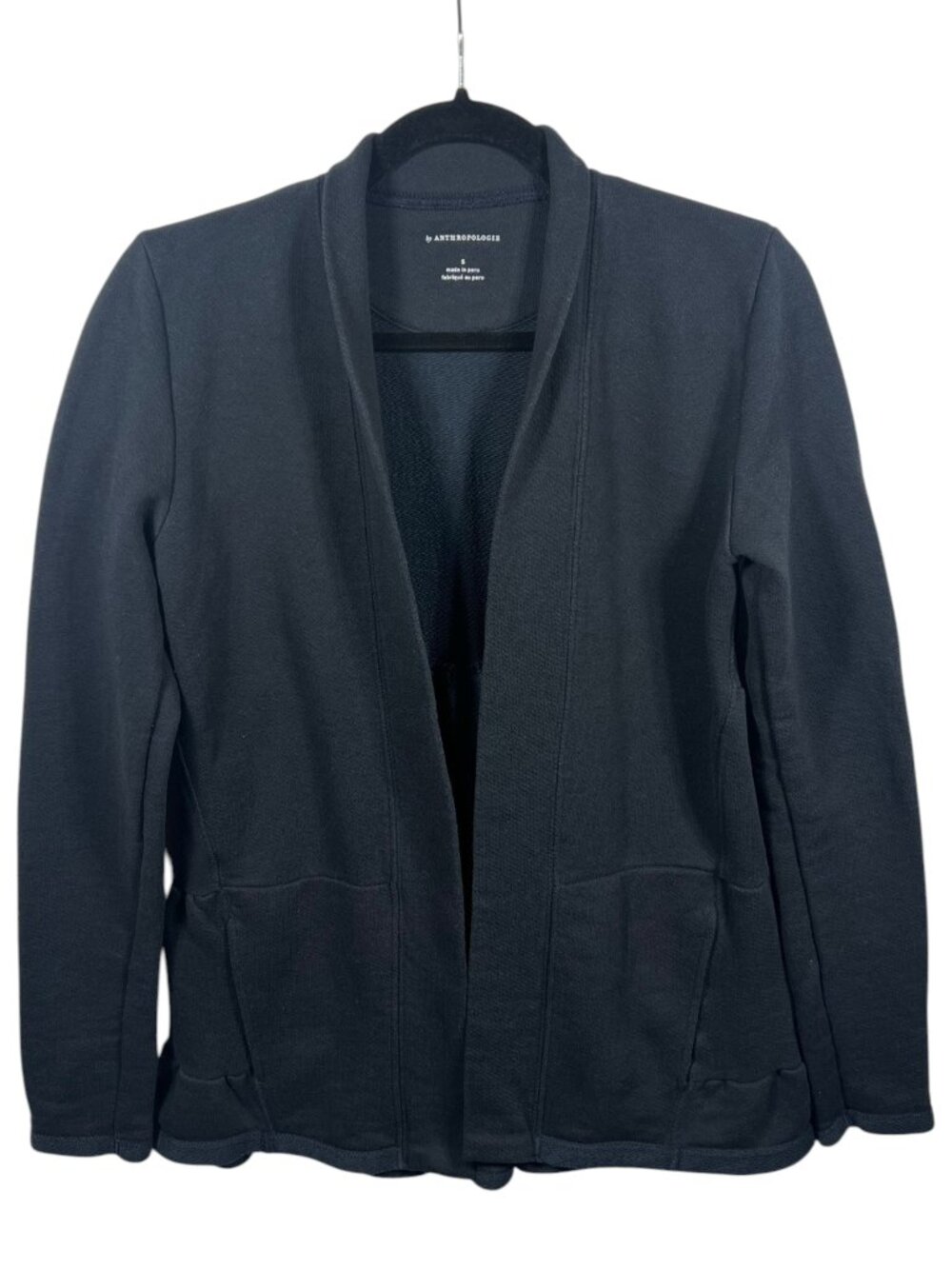 By Anthropologie Jacket Womens Cardigan Open Front Small Ruffle Long Sleeve Blue